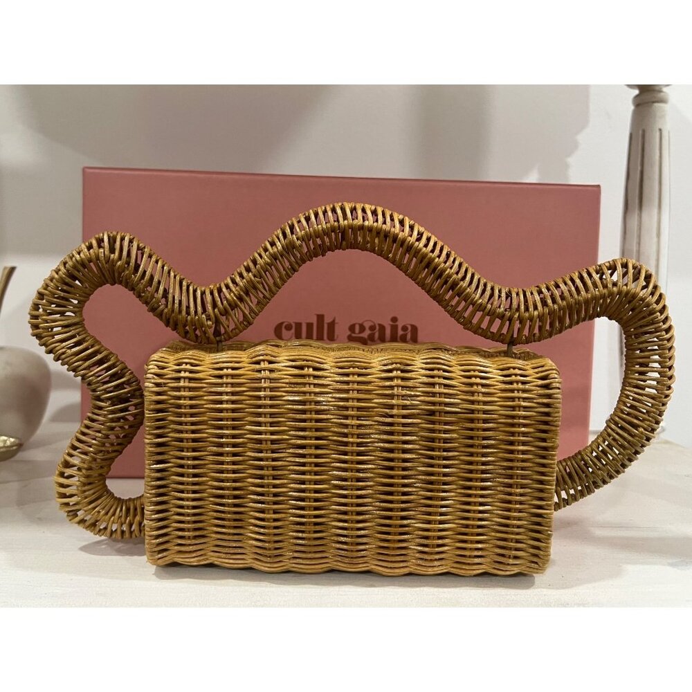 Cult Gaia Elsa Wavy Rattan Clutch Bag - Wearable Abstract Art Wicker Rattan - Picture 3 of 11